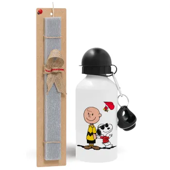 Snoopy & Joe, Easter Set, metallic aluminum water bottle (500ml) & aromatic flat Easter candle (30cm) (GRAY)