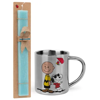 Snoopy & Joe, Πασχαλινή Λαμπάδα με μεταλλική κούπα θερμό (300ml) & κερί αρωματικό πλακέ (30cm) (ΤΙΡΚΟΥΑΖ)