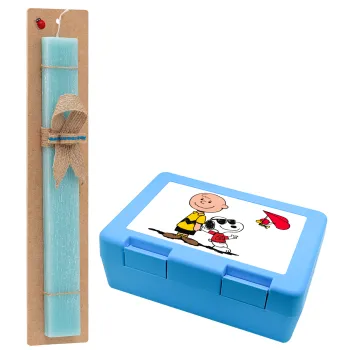 Snoopy & Joe, Easter Set, children's snack container BLUE & Easter aromatic flat candle (30cm) (TURQUOISE)