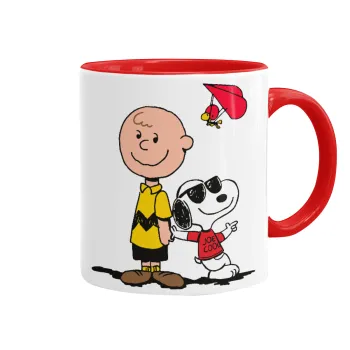 Snoopy & Joe, Κούπα χρωματιστή κόκκινη, κεραμική, 330ml