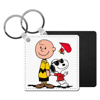 Snoopy & Joe, Μπρελόκ Δερματίνη, τετράγωνο ΜΑΥΡΟ (5x5cm)