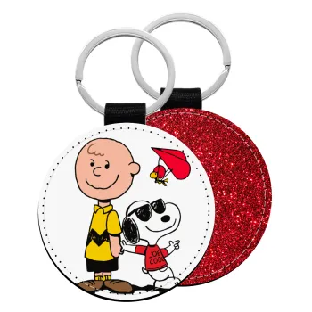 Snoopy & Joe, Μπρελόκ Δερματίνη, στρογγυλό ΚΟΚΚΙΝΟ (5cm)