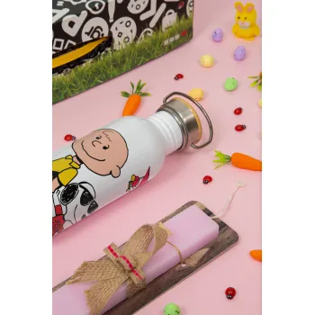 Snoopy & Joe, Πασχαλινή Λαμπάδα με παγούρι μεταλλικό (620ml, stainless steel) & κερί αρωματικό πλακέ (30cm) (ΡΟΖ)