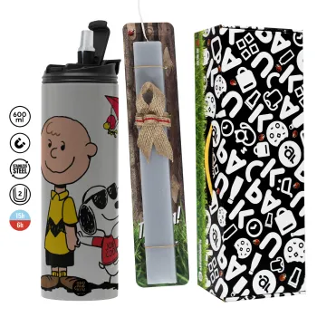 Snoopy & Joe, Πασχαλινή Λαμπάδα με Travel Tumbler θερμό (600ml, BPA free) & κερί αρωματικό πλακέ (30cm) (ΓΚΡΙ)