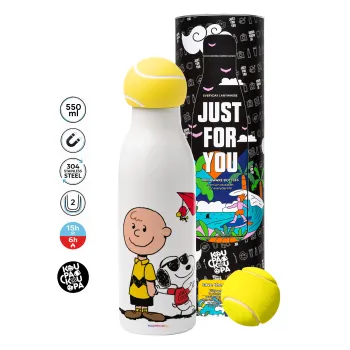 Snoopy & Joe, Μπάλα τένις μεταλλικό παγούρι θερμός, διπλού τοιχώματος, 550ml