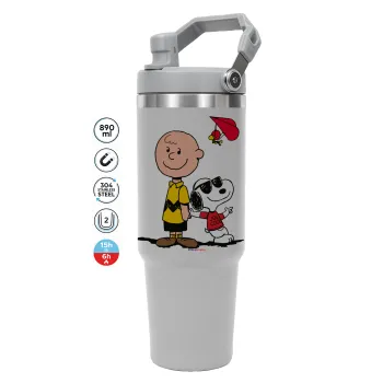 Snoopy & Joe, ΓΚΡΙ χρώματος Θερμός Ανοξείδωτο 890ml (30oz) με χερούλι