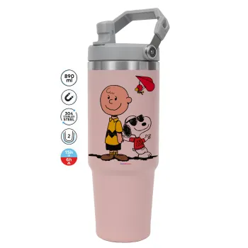 Snoopy & Joe, ΡΟΖ χρώματος Θερμός Ανοξείδωτο 890ml (30oz) με χερούλι