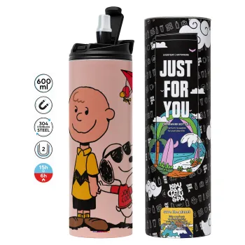 Snoopy & Joe, Tumbler ποτήρι θερμό ΡΟΖ από ανοξείδωτο ατσάλι 600ml