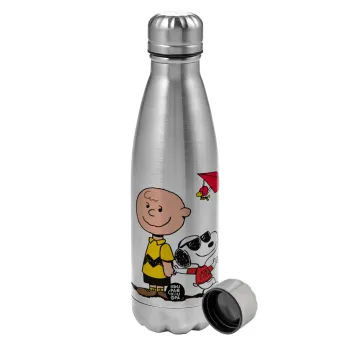 Snoopy & Joe, Metallic water bottle, stainless steel, 750ml