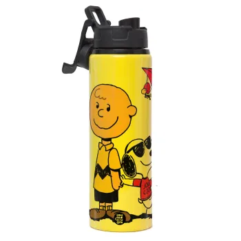Snoopy & Joe, Μεταλλικό παγούρι νερού με καπάκι ασφαλείας, αλουμινίου 850ml
