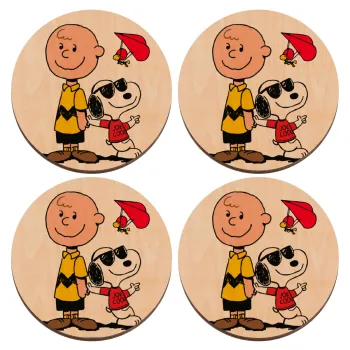 Snoopy & Joe, ΣΕΤ x4 Σουβέρ ξύλινα στρογγυλά plywood (9cm)