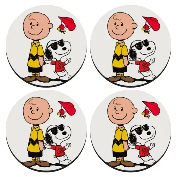 Snoopy & Joe, ΣΕΤ 4 Σουβέρ ξύλινα στρογγυλά (9cm)