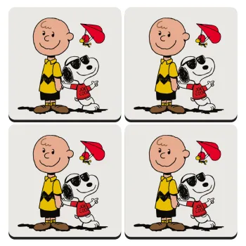 Snoopy & Joe, ΣΕΤ 4 Σουβέρ ξύλινα τετράγωνα (9cm)