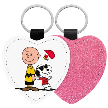 Snoopy & Joe, Μπρελόκ PU δερμάτινο glitter καρδιά ΡΟΖ