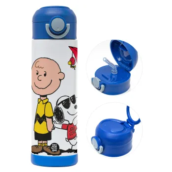 Snoopy & Joe, Παιδικό παγούρι θερμό, ανοξείδωτο, με καλαμάκι ασφαλείας, ΜΠΛΕ (500ml)