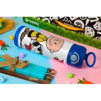 Snoopy & Joe, Πασχαλινή Λαμπάδα με Παιδικό παγούρι θερμό, ανοξείδωτο, με καλαμάκι ασφαλείας, ΜΠΛΕ (500ml)