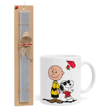 Snoopy & Joe, Πασχαλινή Λαμπάδα με Κούπα κεραμική (330ml) & κερί αρωματικό πλακέ (30cm) (ΓΚΡΙ)
