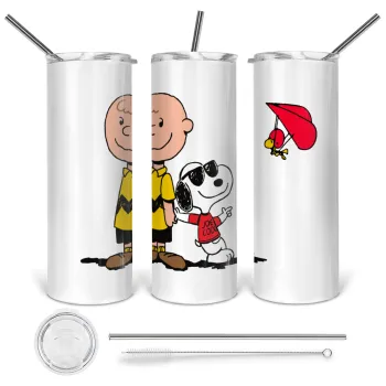 Snoopy & Joe, Tumbler ποτήρι θερμό από ανοξείδωτο ατσάλι 600ml, με μεταλλικό καλαμάκι & βούρτσα καθαρισμού