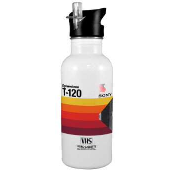 VHS sony dynamicron T-120, White water bottle with straw, stainless steel 600ml