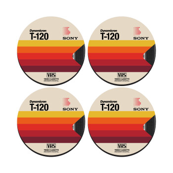 VHS sony dynamicron T-120, SET of 4 round wooden coasters (9cm)