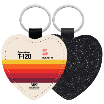 VHS sony dynamicron T-120, Μπρελόκ PU δερμάτινο glitter καρδιά ΜΑΥΡΟ