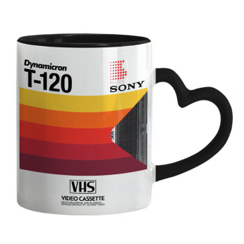 VHS sony dynamicron T-120, Κούπα καρδιά χερούλι μαύρη, κεραμική, 330ml