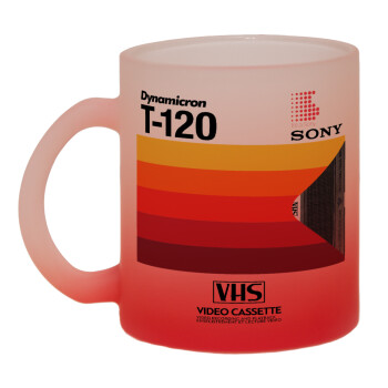 VHS sony dynamicron T-120, Κούπα γυάλινη δίχρωμη με βάση το κόκκινο ματ, 330ml
