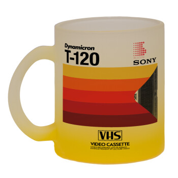 VHS sony dynamicron T-120, Κούπα γυάλινη δίχρωμη με βάση το κίτρινο ματ, 330ml