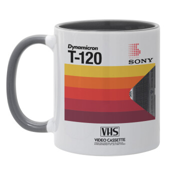 VHS sony dynamicron T-120, Κούπα χρωματιστή γκρι, κεραμική, 330ml