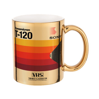 VHS sony dynamicron T-120, Κούπα κεραμική, χρυσή καθρέπτης, 330ml