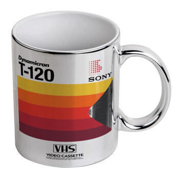 VHS sony dynamicron T-120, Mug ceramic, silver mirror, 330ml