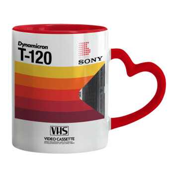VHS sony dynamicron T-120, Κούπα καρδιά χερούλι κόκκινη, κεραμική, 330ml