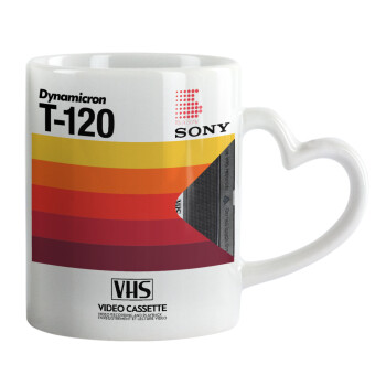 VHS sony dynamicron T-120, Κούπα καρδιά χερούλι λευκή, κεραμική, 330ml
