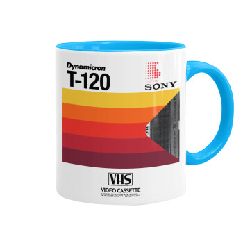 VHS sony dynamicron T-120, Mug colored light blue, ceramic, 330ml