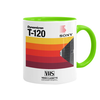 VHS sony dynamicron T-120, Mug colored light green, ceramic, 330ml