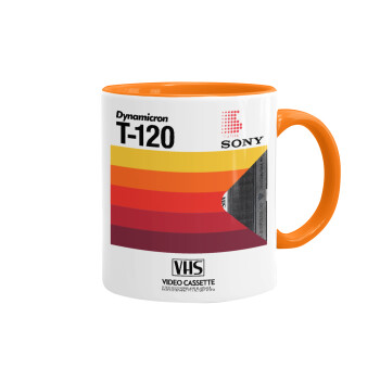 VHS sony dynamicron T-120, Κούπα χρωματιστή πορτοκαλί, κεραμική, 330ml