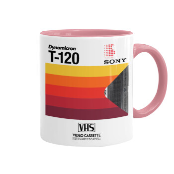 VHS sony dynamicron T-120, Κούπα χρωματιστή ροζ, κεραμική, 330ml