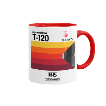VHS sony dynamicron T-120, Mug colored red, ceramic, 330ml
