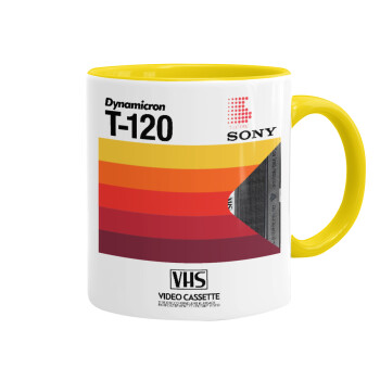 VHS sony dynamicron T-120, Κούπα χρωματιστή κίτρινη, κεραμική, 330ml