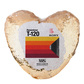 VHS sony dynamicron T-120, Μαξιλάρι καναπέ καρδιά Μαγικό Χρυσό με πούλιες 40x40cm περιέχεται το  γέμισμα