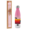 Easter Set, Metallic pink/white (Stainless steel) thermos, double-walled, 500ml & aromatic flat Easter candle (30cm) (PINK)