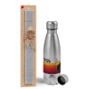 Easter Set, metallic Inox water bottle (750ml) & aromatic flat Easter candle (30cm) (GRAY)
