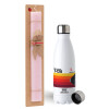 Easter Set, metallic stainless steel water bottle (750ml) & scented flat Easter candle (30cm) (PINK)