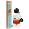 Easter Set, metallic aluminum water bottle (500ml) & scented flat candle (30cm) (TURQUOISE)