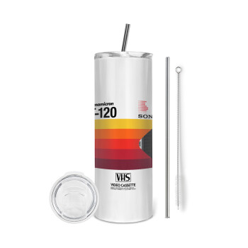 VHS sony dynamicron T-120, Eco friendly stainless steel tumbler 600ml, with metal straw & cleaning brush