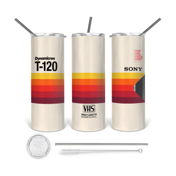 VHS sony dynamicron T-120, 360 Eco friendly stainless steel tumbler 600ml, with metal straw & cleaning brush