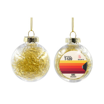 VHS sony dynamicron T-120, Transparent Christmas tree ball ornament with gold filling 8cm