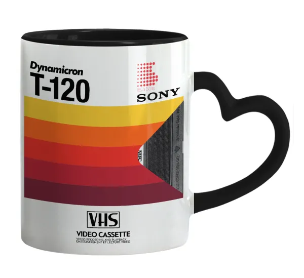 VHS sony dynamicron T-120 — Mug heart black handle, ceramic, 330ml