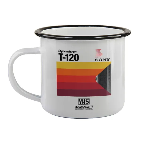 VHS sony dynamicron T-120 — Enamel mug with black rim, 360ml