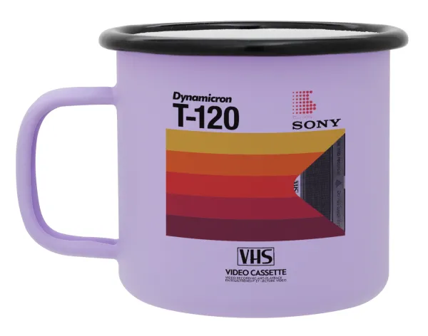 VHS sony dynamicron T-120 — Metal enamel mug, matte light pastel purple, 360ml